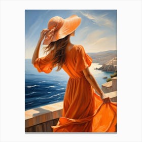 Woman in summer dress looking at the sea 11 Canvas Print