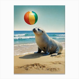 Seal Playing With A Beach Ball Canvas Print