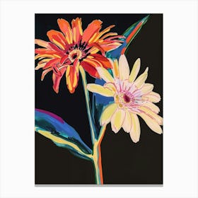 Neon Flowers On Black Gerbera Daisy 1 Canvas Print