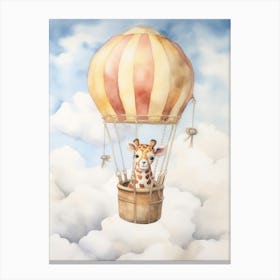 Baby Giraffe 3 In A Hot Air Balloon Canvas Print