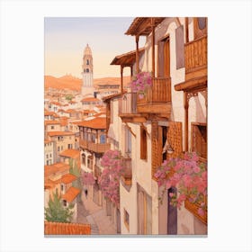 Granada Spain 5 Vintage Pink Travel Illustration Canvas Print