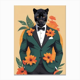 Floral Black Panther Portrait In A Suit (2) Canvas Print