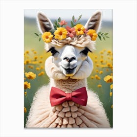 Baby Alpaca Wall Art Print With Floral Crown And Bowties Bedroom Decor (27) Canvas Print