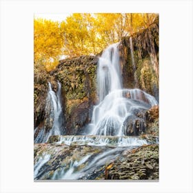 Waterfall With Yellow Leaves Canvas Print