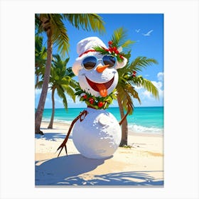 Snowman On The Beach 2 Canvas Print