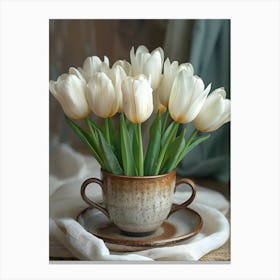 White Tulips In A Cup Canvas Print