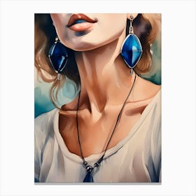 Woman With Blue Earrings Canvas Print