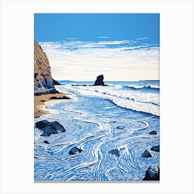 Linocut Of Barafundle Bay Beach Pembrokeshire Wales 1 Canvas Print
