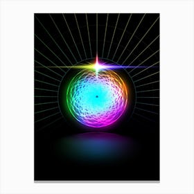 Neon Geometric Glyph in Candy Blue and Pink with Rainbow Sparkle on Black n.0076 Canvas Print