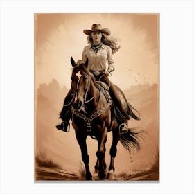 Cowgirl On Horse Vintage Poster 13 Canvas Print