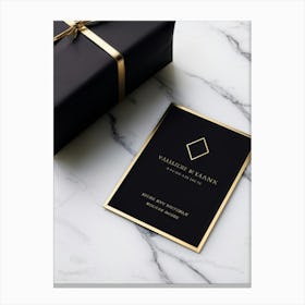 Black Card Engagement Invitation Featuring A Sleek Modern Geometric Design Bathed In A Luxurious G (6) Canvas Print