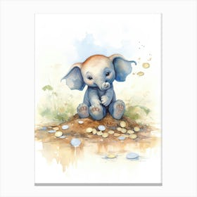 Elephant Painting Collecting Coins Watercolour 4 Canvas Print