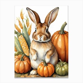 Painting Of A Cute Bunny With A Pumpkins (38) Canvas Print