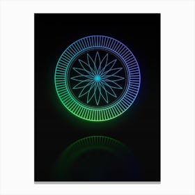 Neon Blue and Green Abstract Geometric Glyph on Black n.0100 Canvas Print