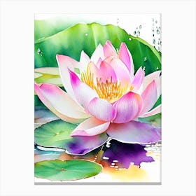 Lotus Flower In Garden Watercolour 4 Canvas Print