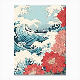 Great Wave With Aster Flower Drawing In The Style Of Ukiyo E 4 Canvas Print