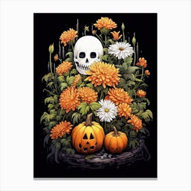 Cute Bedsheet Ghost, Botanical Halloween Watercolour 1 Canvas Print