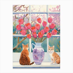 Cat With Bleedeing Heart Flowers Watercolor Mothers Day Valentines 2 Canvas Print