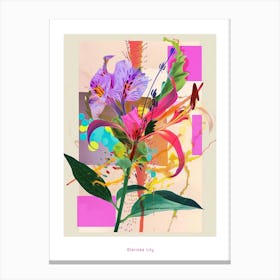 Gloriosa Lily 1 Neon Flower Collage Poster Canvas Print