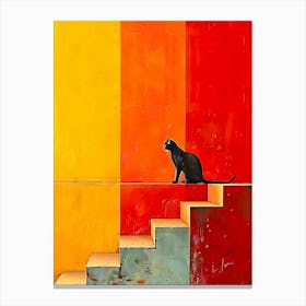 Black cat on color ladder Canvas Print