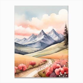 Tranquil Mountains In Minimalist Watercolor Vertical Composition 52 Canvas Print