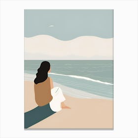 Woman Sitting On The Beach Canvas Print