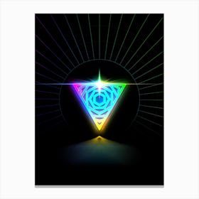 Neon Geometric Glyph in Candy Blue and Pink with Rainbow Sparkle on Black n.0193 Canvas Print