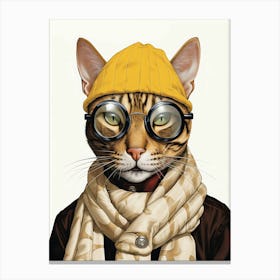 Bengal Cat With Glasses Canvas Print