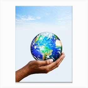 A Human Hand Cradling A Delicate Transparent Globe With Vibrant Countries And Teeming Blue Oceans S (6) Canvas Print