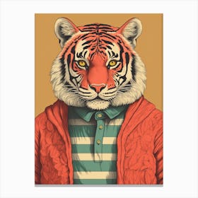 Tiger Illustrations Wearing A Winter Jumper 4 Canvas Print