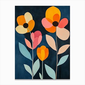 Flowers On A Blue Background Canvas Print