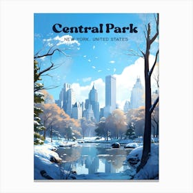 Central Park New York Snowy Travel Art Illustration Canvas Print