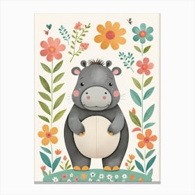 Floral Baby Hippo Nursery Illustration (48) Canvas Print