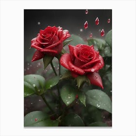 Red Roses At Rainy With Water Droplets Vertical Composition 18 Canvas Print