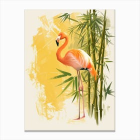 American Flamingo And Bamboo Minimalist Illustration 3 Canvas Print