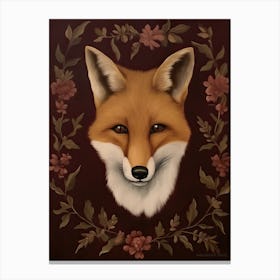 Fox Portrait With Rustic Flowers 4 Canvas Print
