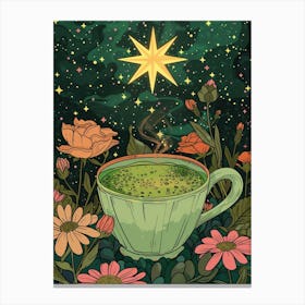 Green Tea With Flowers Canvas Print