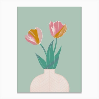 Tulip Vase Pale Green Canvas Print