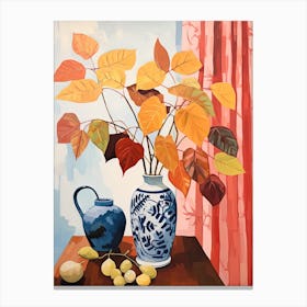 Hydrangea Flower Vase And A Cat, A Painting In The Style Of Matisse 1 Canvas Print