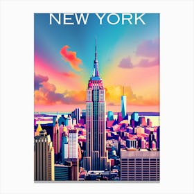 Colourful America travel poster New York Empire State Canvas Print