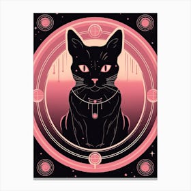 Strenght Tarot Card, Black Cat In Pink 1 Canvas Print
