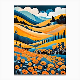 Cartoon Poppy Field Landscape Illustration (84) Canvas Print