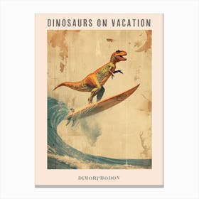 Vintage Dimorphodon Dinosaur On A Surf Board 3 Poster Canvas Print