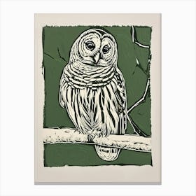 Barred Owl Linocut Blockprint 4 Canvas Print