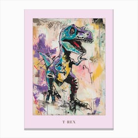 T Rex Dinosaur Lilac Graffiti Brushstroke Poster Canvas Print