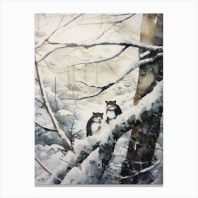 Winter Watercolour Weasel 2 Canvas Print
