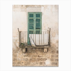 Balcony With Green Shutters, Italy Canvas Print