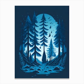 A Fantasy Forest At Night In Blue Theme 98 Canvas Print