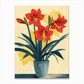 Amaryllis Flowers On A Table   Contemporary Illustration 1 Canvas Print