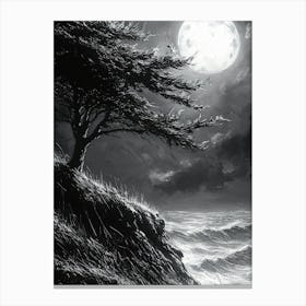 Full Moon In The Sky, Monochrome, Charcoal Style Stampe su tela